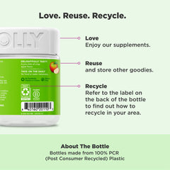 OLLY Metabolism Gummy Rings closeup text emphasizes Chromium Picolinate and Vitamin B12 benefits.