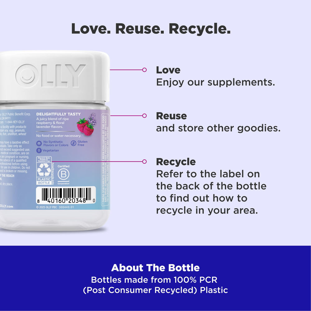 OLLY Relaxing Magnesium Gummies label highlights Magnesium Citrate absorption