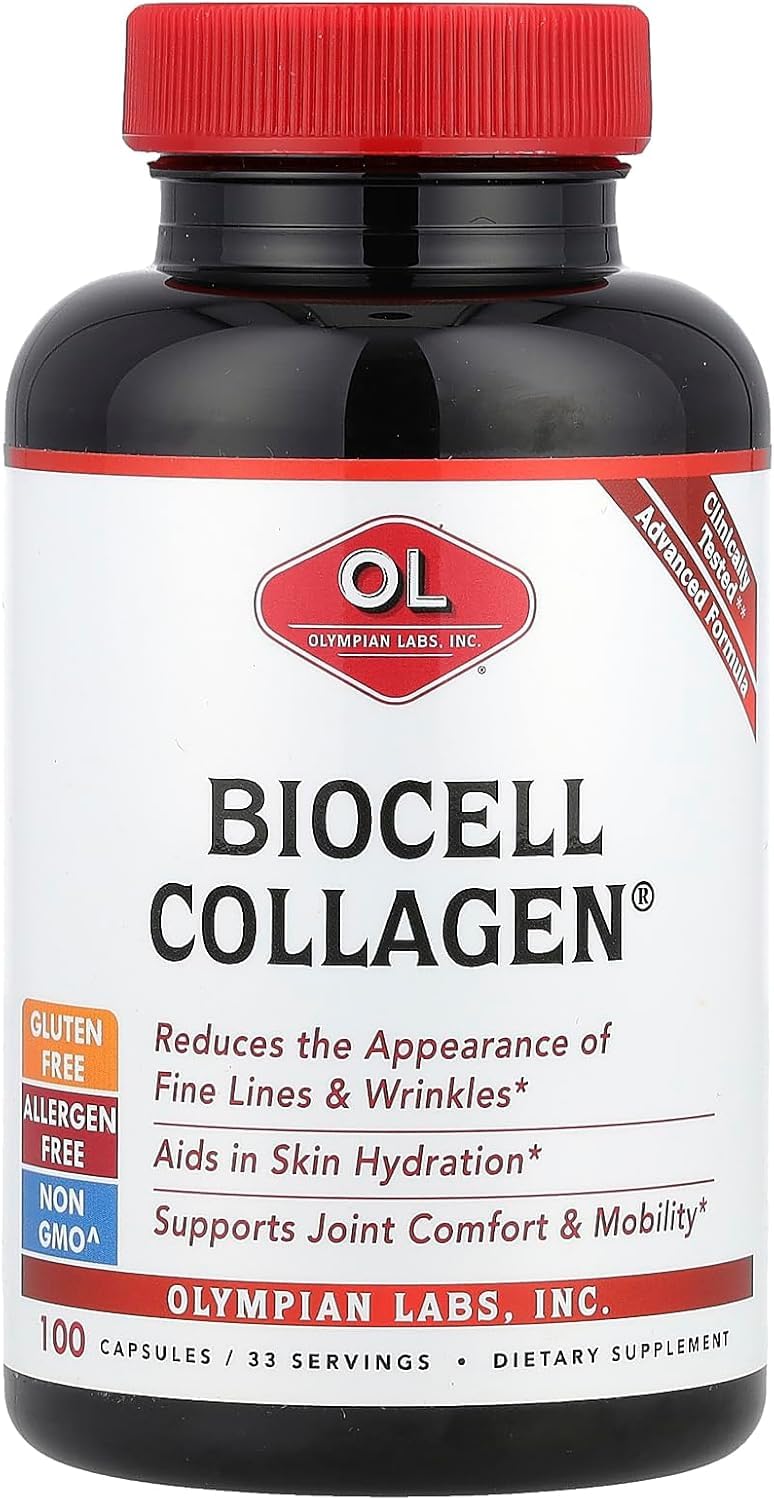 Olympian Labs BioCell Collagen II bottle with capsules for daily joint and skin support.