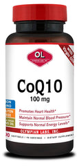 Olympian Labs CoQ10 bottle front highlights heart health support and trusted quality