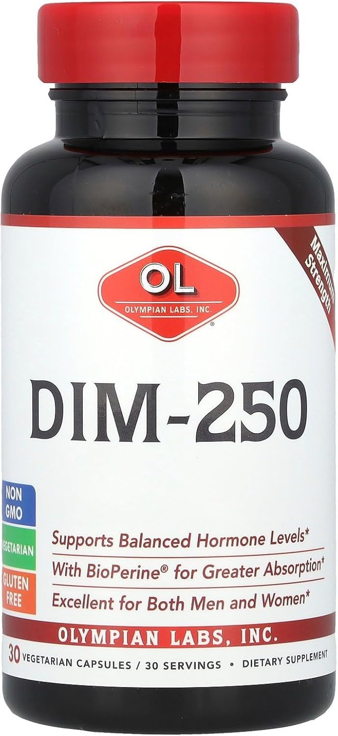 Olympian Labs DIM 250mg bottle ready for daily supplement routine.