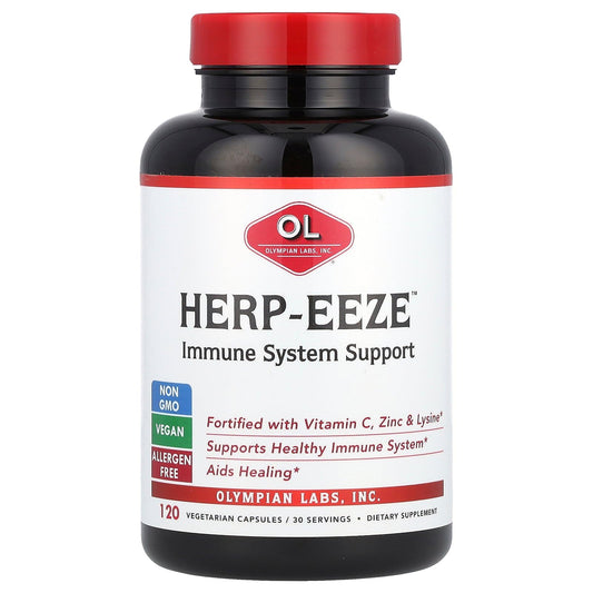 Olympian Labs Herp-eeze Next Gen bottle label highlights key ingredients for daily immune support