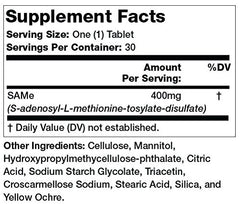 Label detail on Olympian Labs SAMe Gold with enteric coating and ingredients.