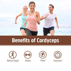 OM Mushroom Cordyceps powder pour demonstrating easy drink addition for natural energy