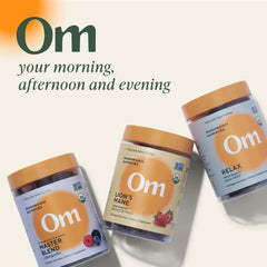 OM Mushroom Superfood Fruity-flavor closeup highlights sweet tangy taste.