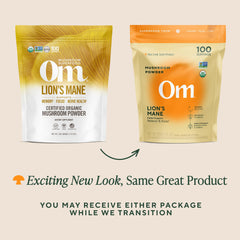 OM MUSHROOM SUPERFOOD Lions Mane powder in smoothie for daily focus.