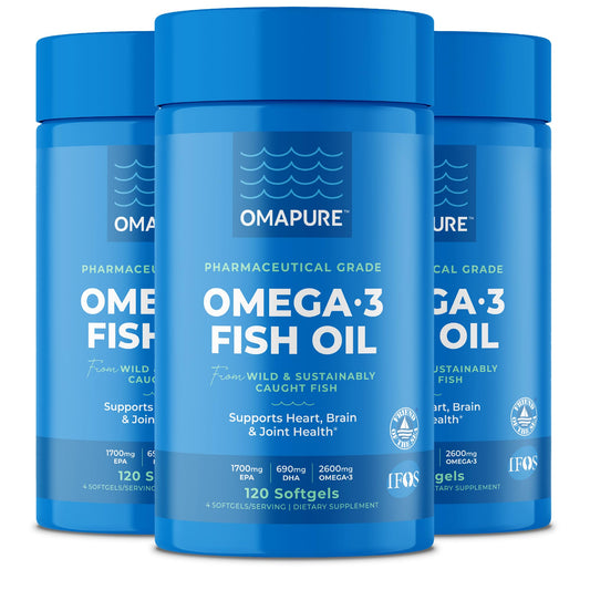 OMAPURE fish oil bottle 3-pack for convenient daily omega-3 intake