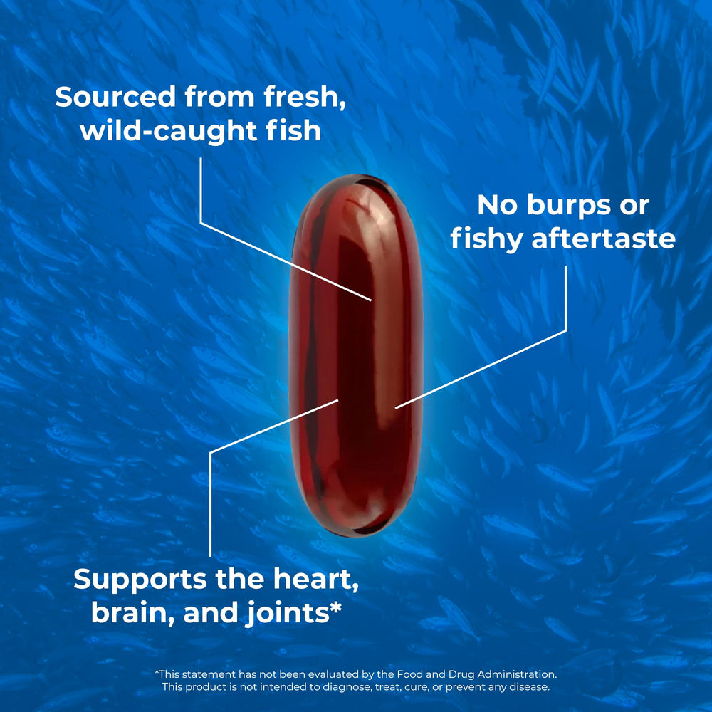 OMAPURE lemon-flavored fish oil softgels offer pleasant daily intake