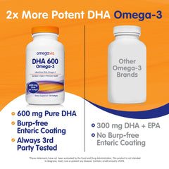 OmegaVia DHA capsules highlighting cognitive and visual health support.