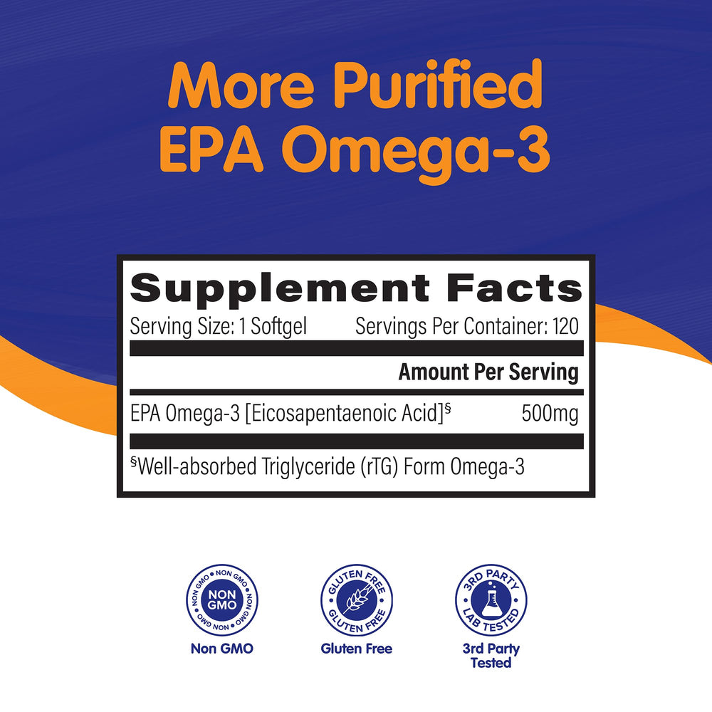 OmegaVia EPA 500 bottle nutrition facts panel for dosing