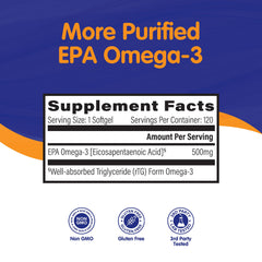 OmegaVia EPA 500 bottle nutrition facts panel for dosing