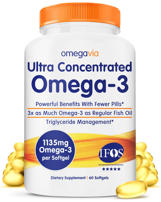 OmegaVia Ultra Concentrated Omega-3 bottle for daily wellness.