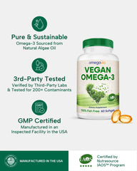 OmegaVia Vegan Omega-3 with Friend of the Sea certification, sustainably sourced.