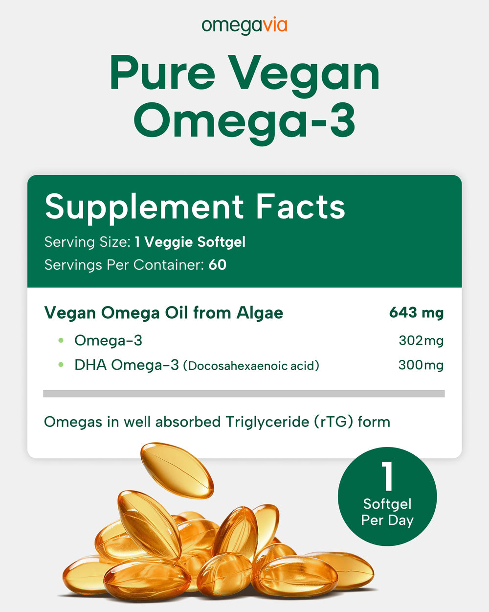 OmegaVia Vegan Omega-3 IFOS 5-star approval badge on packaging.