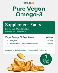 OmegaVia Vegan Omega-3 IFOS 5-star approval badge on packaging.