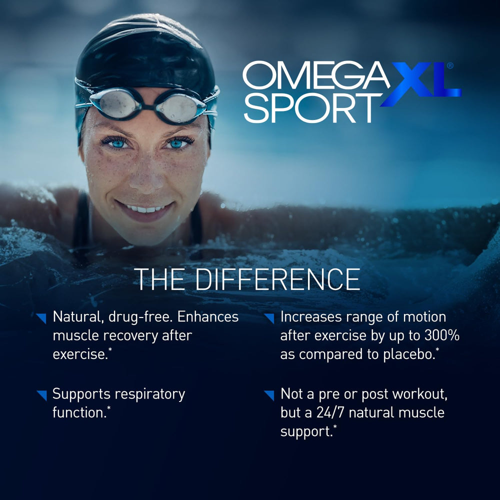 OmegaXL Sport bottle label close-up highlighting green-lipped mussel oil for joint comfort