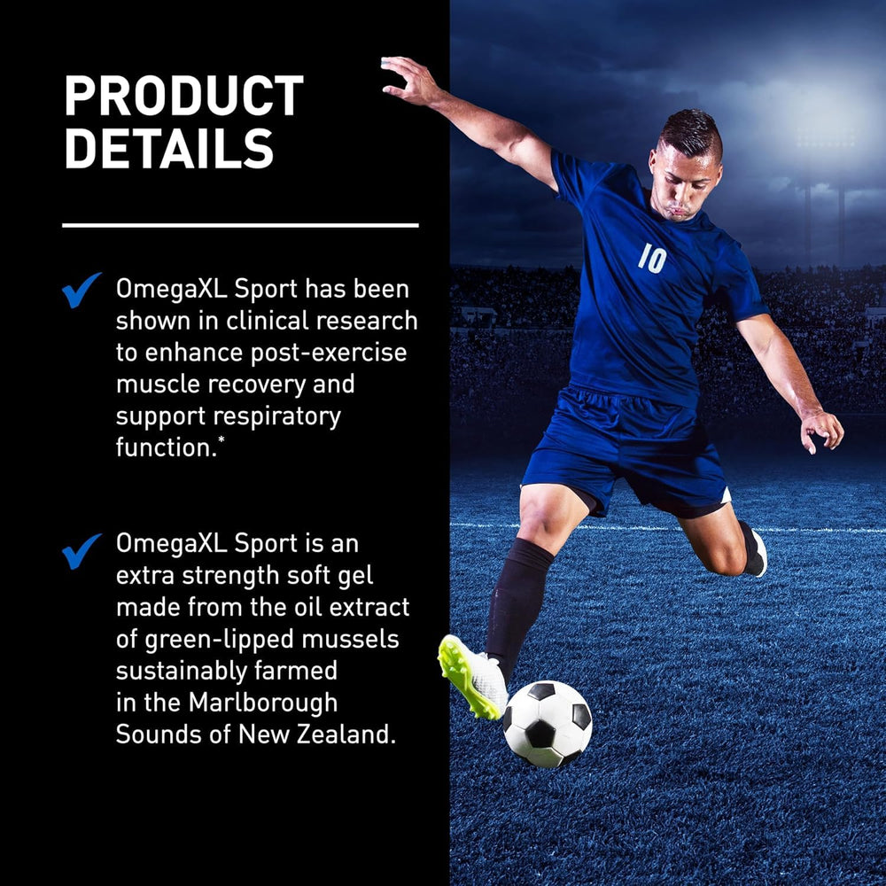 OmegaXL Sport packaging back highlighting non-GMO and gluten-free formulation