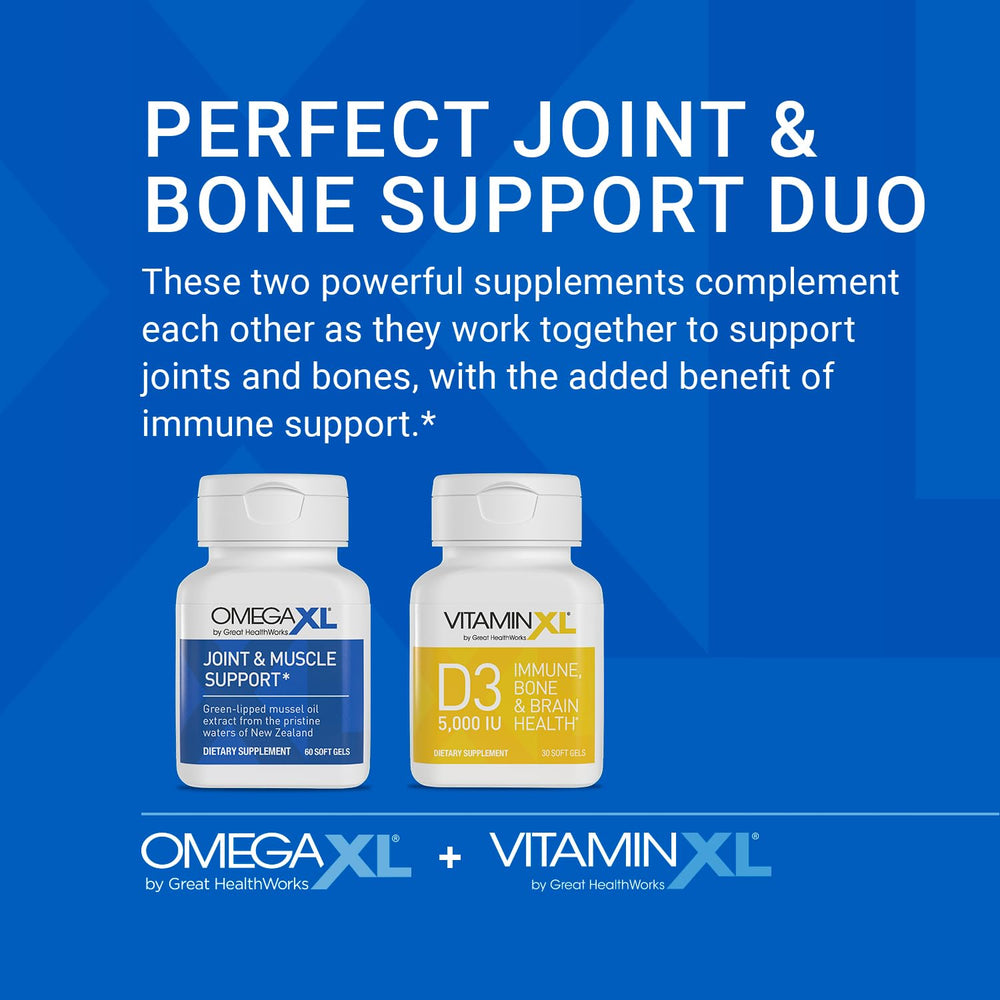 OmegaXL vitamin D3 safflower oil base emphasizes easy daily intake.