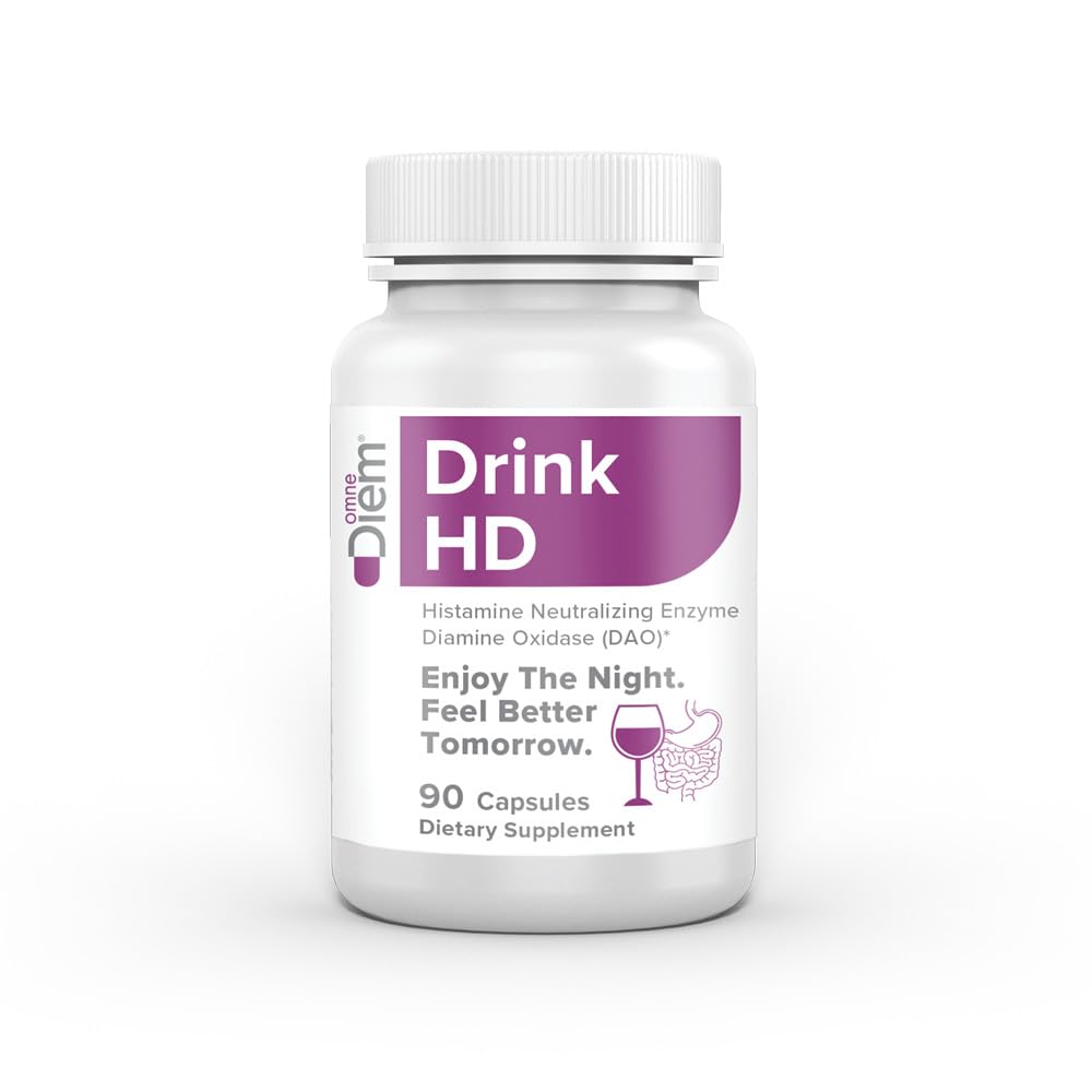 Omne Diem DrinkHD bottle front showing the high-potency DAO enzyme blend.