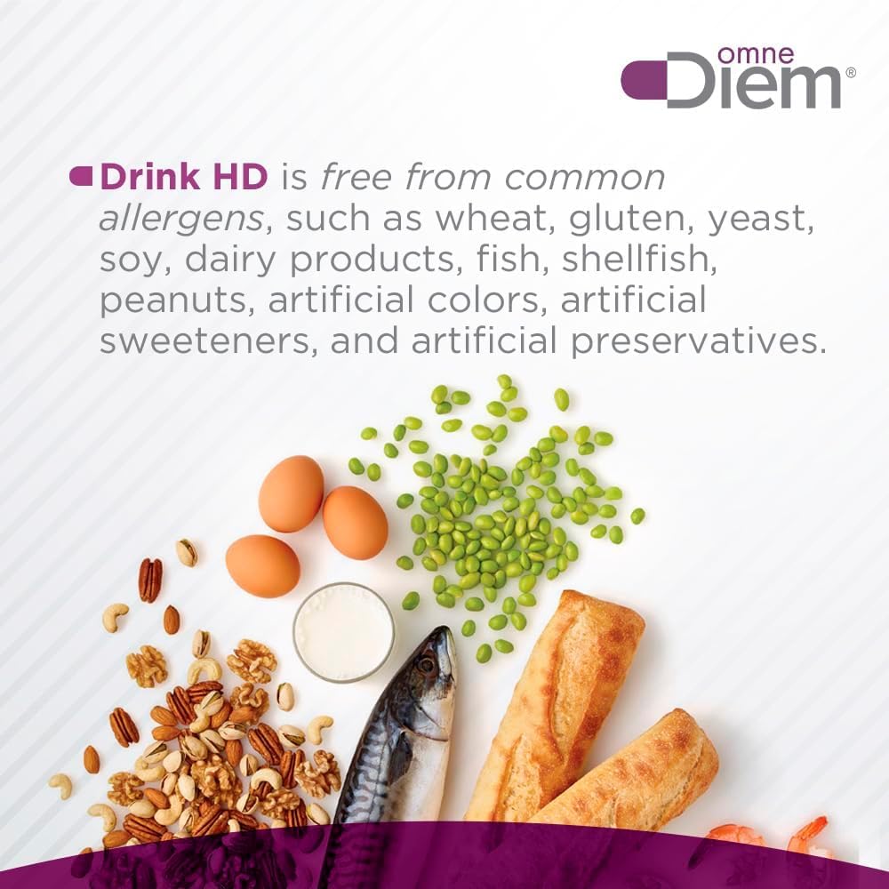 Omne Diem DrinkHD user at dinner party, histamine-aware support.