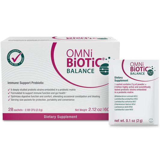 OMNi BiOTiC Balance bottle showing probiotic immune support for daily wellness