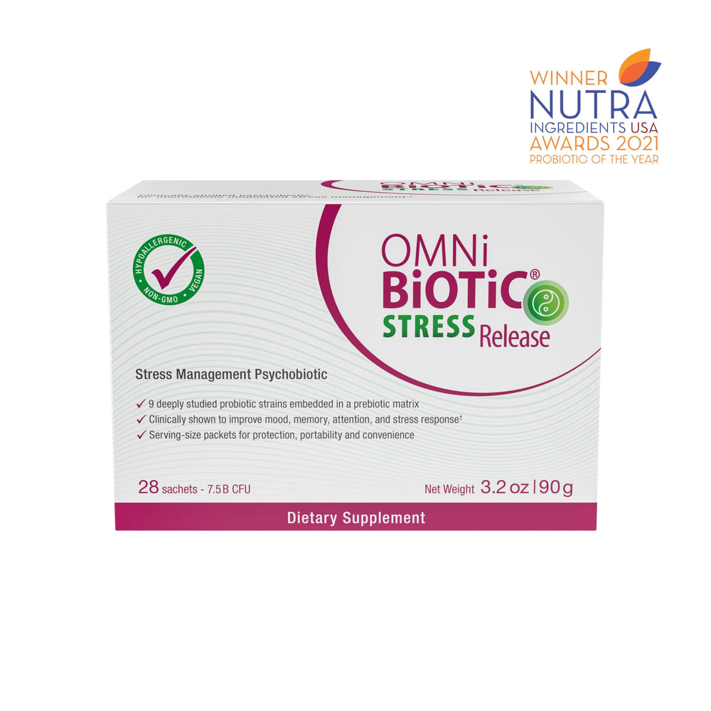 OMNi BiOTiC Stress Release single-serve packet for easy daily intake