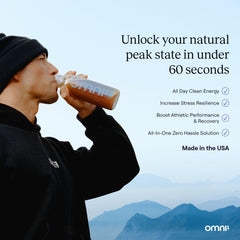 OMNI1 Super Complex bottle pour illustrating easy mixing into smoothies and yogurts