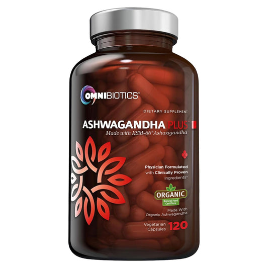 OmniBiotics Ashwagandha KSM-66 bottle for stress support and calm