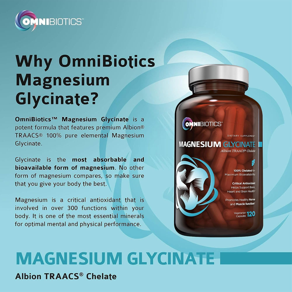 OmniBiotics magnesium glycinate capsules on a spoon for daily use