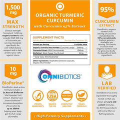 OmniBiotics turmeric bottle back label with potency and ingredients highlighted