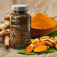Detail of OmniBiotics turmeric label showing 95% curcuminoids and BioPerine