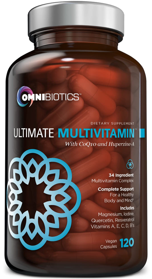 OmniBiotics Ultimate Daily Multivitamin packshot showing 120 vegan capsules for daily nutrition