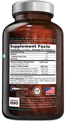 Close-up of OmniBiotics capsules highlights fish-free DHA for eco-conscious shoppers.