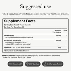 OMRE NMN + Resveratrol third-party tests confirming batch purity