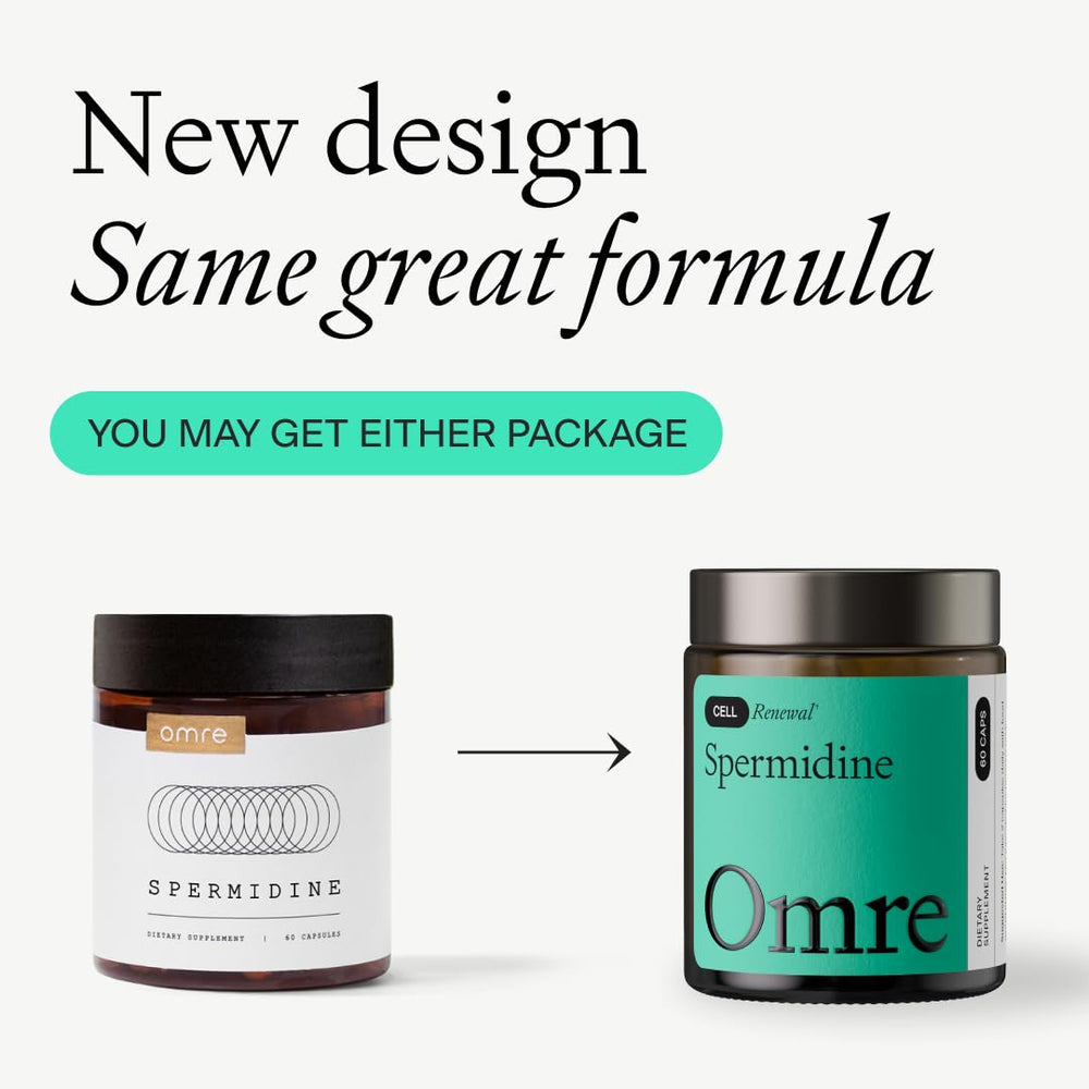 OMRE spermidine bottle side panel showing dosage for easy daily routine