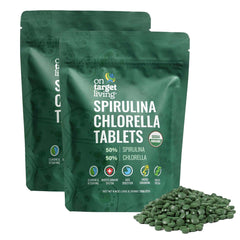 On Target Living spirulina-chlorella tablets bottle for daily wellness.