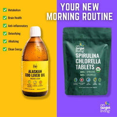 On Target Living spirulina chlorella tablets for convenient daily greens.