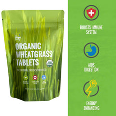 On Target Living Wheatgrass Tablets bottle side view, easy daily intake.
