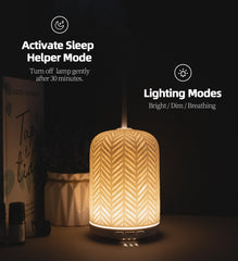 Onaboviva diffuser in a bedroom and office setup with soft lighting