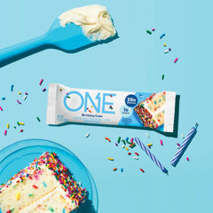 ONE Birthday Cake Bar on desk, quick breakfast or snack.