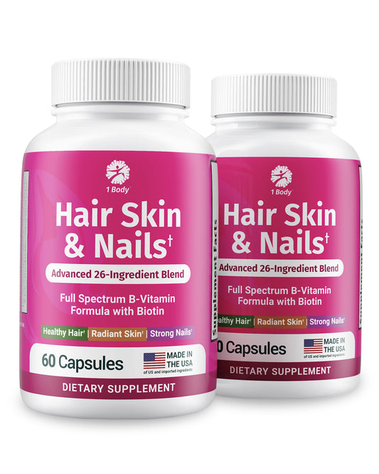 1 Body Hair Skin Nails Growth Vitamin bottle, supports hair, skin, and nails.