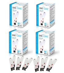 ONE-CARE test strips close-up showing precise reagent area for accurate readings