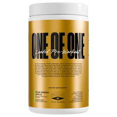 ONE OF ONE Loaded Pre-Workout bottle front shows bold packaging for on-the-go energy.