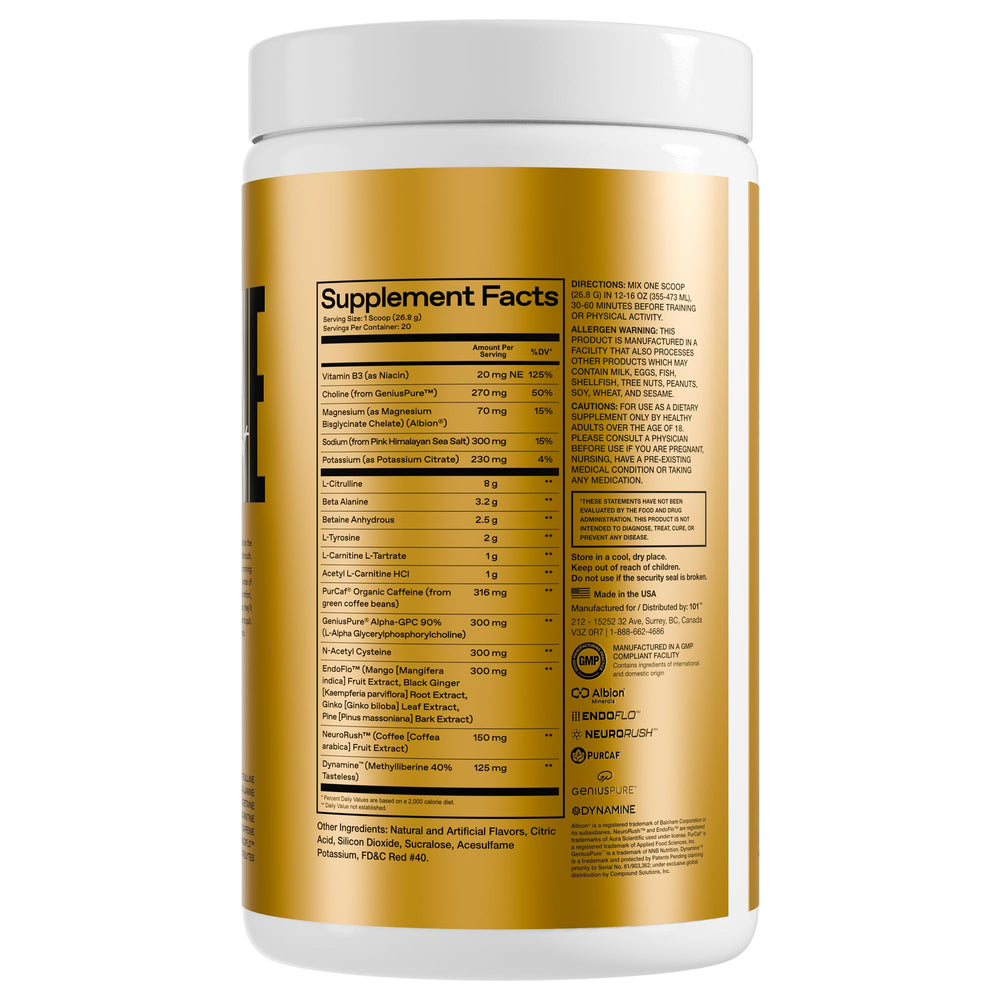 ONE OF ONE Loaded Pre-Workout label graphic emphasizes premium ingredients and quality.
