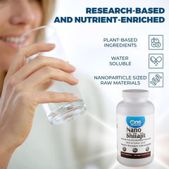 Vegan and gluten-free One Planet Nutrition Nano Shilajit capsules.
