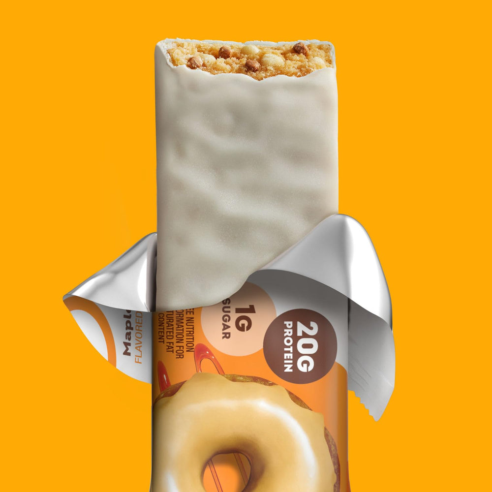 ONE Maple Glazed Doughnut bar breakfast-friendly option with gluten-free protein.
