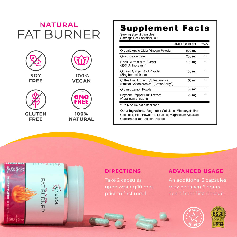 One Sol Fat Burner capsules closeup highlighting natural ingredients.