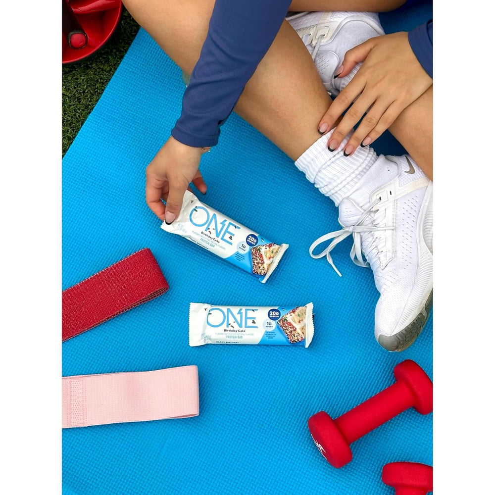 ONE Whey Protein Isolate bar label highlights gluten-free.
