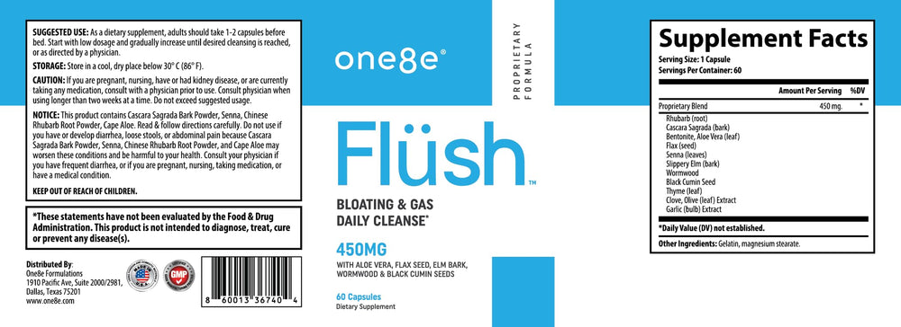 ONE8E Flüsh bottle on a shelf conveys a trustworthy daily supplement option.