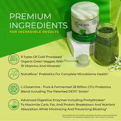 One Sol Greens packaging beside fruits suggests a simple daily routine.